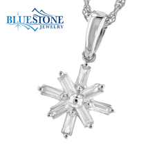 14 Karat White Gold Snowflake Pendant with Eight Emerald Gut Diamonds