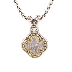 Silver & 18 Karat Yellow Gold Clover Pave Diamond Necklace
