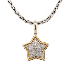 Sterling Silver and 14K Gold Diamond "Star" Pendant -17" Petite Weight
