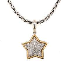 Sterling Silver and 14K Gold Diamond "Star" Pendant -17" Petite Weight
