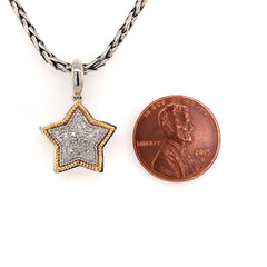 Sterling Silver and 14K Gold Diamond "Star" Pendant -17" Petite Weight