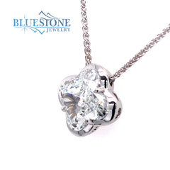 14kt White Gold Necklace with Clover Cut Diamond- 18 Inches