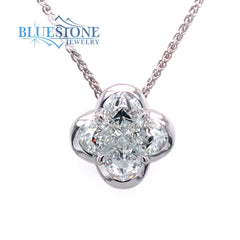 14kt White Gold Necklace with Clover Cut Diamond- 18 Inches