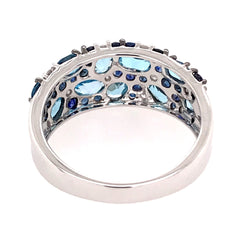 14KWG Ring w/ Assorted Blue Topazes & Diamonds - Sz 7.75