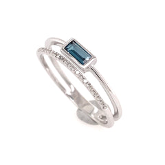 14 Karat White Gold Topaz and Diamond Ring- Size 7.25