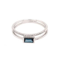 14 Karat White Gold Topaz and Diamond Ring- Size 7.25