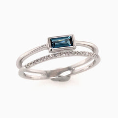 14 Karat White Gold Topaz and Diamond Ring- Size 7.25