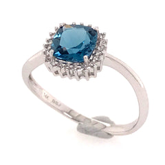 14 Karat White Gold Ring with a London Blue Topaz and Diamonds