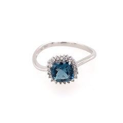 14 Karat White Gold Ring with a London Blue Topaz and Diamonds