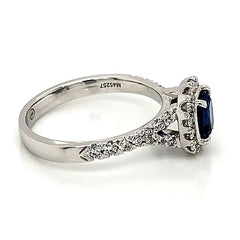 18K White Gold Ring w/ a 0.99ct Blue Sapphire & 0.40cttw of Diamonds(size 6.5)
