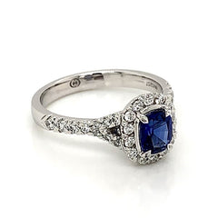 18K White Gold Ring w/ a 0.99ct Blue Sapphire & 0.40cttw of Diamonds(size 6.5)