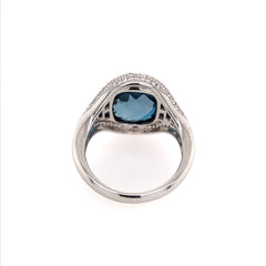 14KWG Ring w/ London Topaz, Sapphires and Diamonds - Sz 6.25