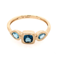 14 Karat Yellow Gold London Blue & Swiss Topaz Ring - Sz 6