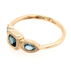 14 Karat Yellow Gold London Blue & Swiss Topaz Ring - Sz 6