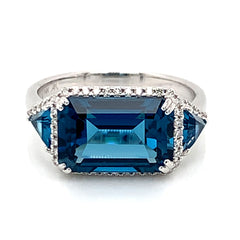 14 Karat White Gold Topaz and Diamond Ring- size 6.25
