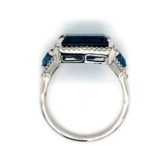 14 Karat White Gold Topaz and Diamond Ring- size 6.25