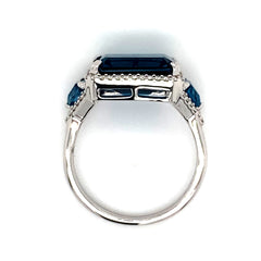 14 Karat White Gold Topaz and Diamond Ring- size 6.25
