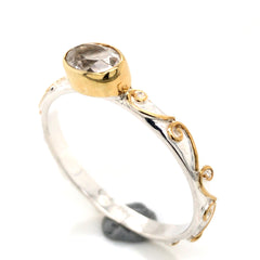 Silver & Gold Ring with White Topaz- Size 7