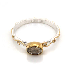 Silver & Gold Ring with White Topaz- Size 7