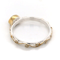 Silver & Gold Ring with White Topaz- Size 7