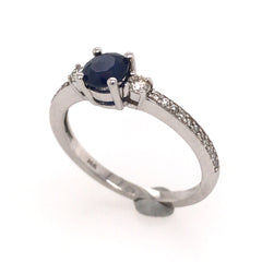 14 Karat White Gold Ring with Blue Sapphire & Diamonds