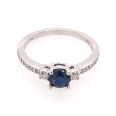 14 Karat White Gold Ring with Blue Sapphire & Diamonds