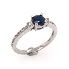 14 Karat White Gold Ring with Blue Sapphire & Diamonds