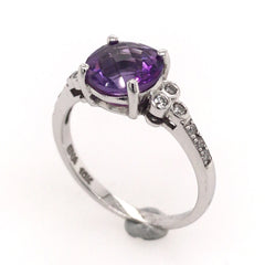 10 Karat White Gold Ring with Amethyst & Diamonds