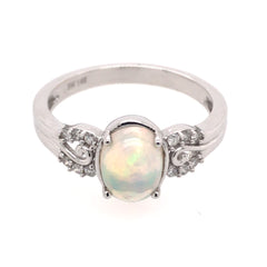 14 Karat White Gold Ring with Opal & Diamonds