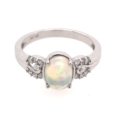 14 Karat White Gold Ring with Opal & Diamonds