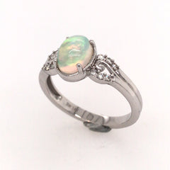14 Karat White Gold Ring with Opal & Diamonds