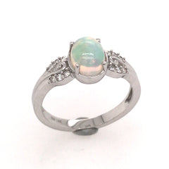 14 Karat White Gold Ring with Opal & Diamonds