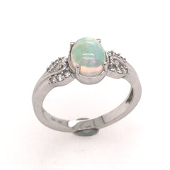 14 Karat White Gold Ring with Opal & Diamonds