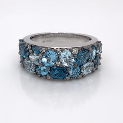 14K White Gold Ring w/ Topaz & Diamonds- Size 7.25