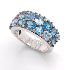 14K White Gold Ring w/ Topaz & Diamonds- Size 7.25
