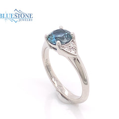 Custom 14 Karat White Gold Ring with a 1.20 Carat Blue Teal Montana Sa