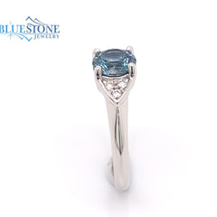 Custom 14 Karat White Gold Ring with a 1.20 Carat Blue Teal Montana Sa