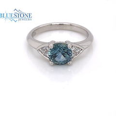 Custom 14 Karat White Gold Ring with a 1.20 Carat Blue Teal Montana Sa