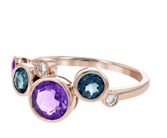 14K Rose Gold Ring with Amethyst, Topaz and Diamonds- Size 7