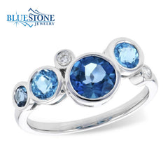 14k White Gold Topaz and Diamond Ring- Size 8