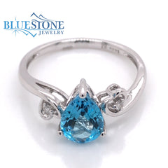 14K White Gold Blue Topaz Ring w/ Diamonds- Size 7