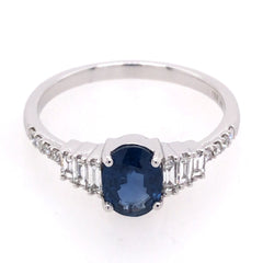14 Karat White Gold Ring with Sapphire and Diamonds