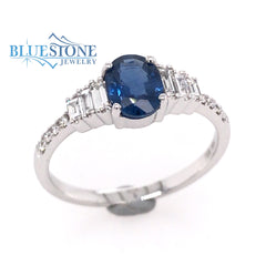 14 Karat White Gold Ring with Sapphire and Diamonds