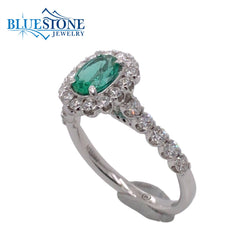 18K White Gold Ring w/ a 0.65ct Emerald & 0.64cttw of Diamonds(size 6.5)