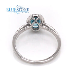 14 Karat White Gold Blue Zircon and Diamond Ring