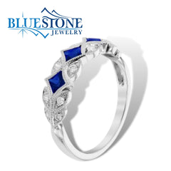 14K Whitge Gold Ring w/ Blue Sapphires and Diamonds(size 7)