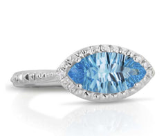 14 Karat White Gold Swiss Blue Topaz and Diamond Ring