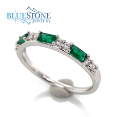 14K White Gold Emerald and Diamond Ring- Size 7