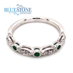 14K White Gold Emerald and Diamond Ring