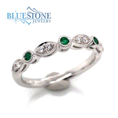 14K White Gold Emerald and Diamond Ring